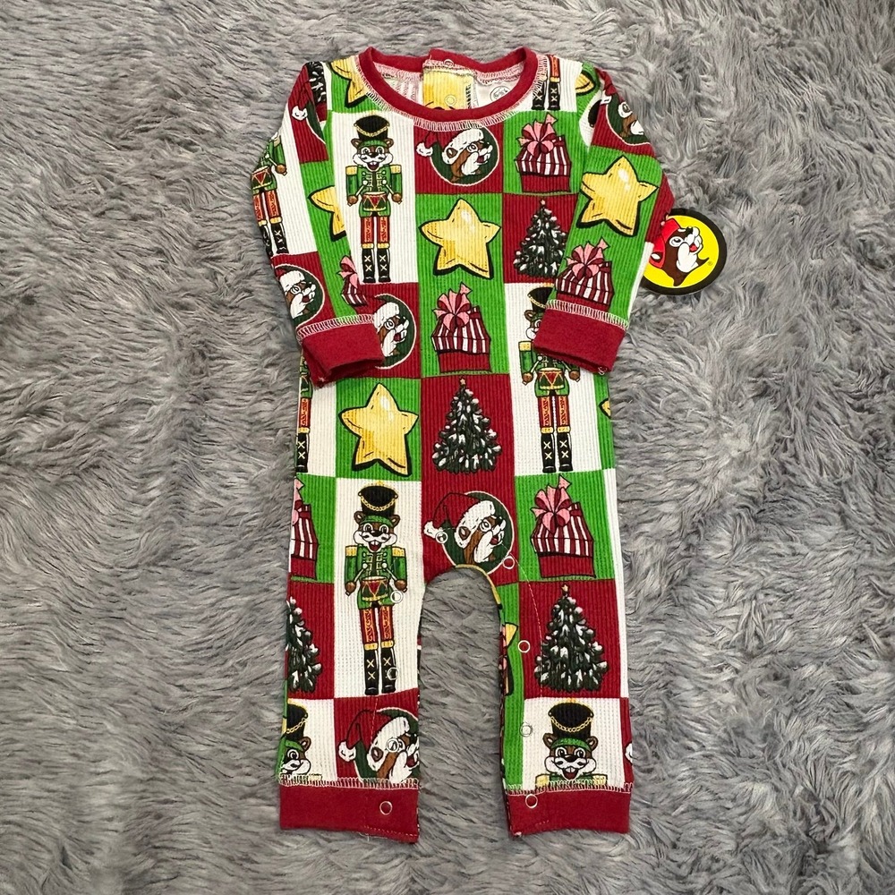 Buc-ees Christmas One Piece Baby Romper With Bum Patch Infant‎ 6 Months NEW